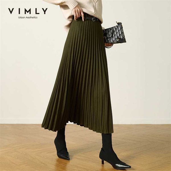 

vimly winter pleated skirt for women fashion high waist solid a line ladies skirts elegant mujer faldas autumn bottoms f5009 211120, Black