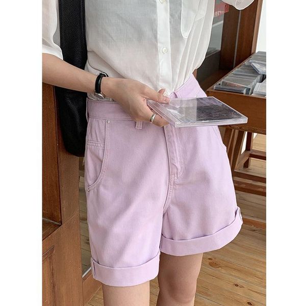 

women's jeans in the summer of 2021 tall waist straight canister son show thin models high shorts easing a word, Blue
