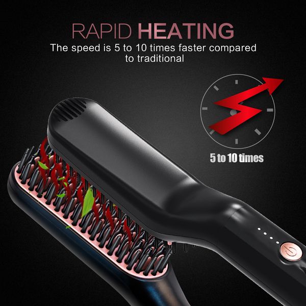 

hair straightener brush anti static ceramic heating detangling faster 3 in 1 straightening beard comb for men beard straightener
