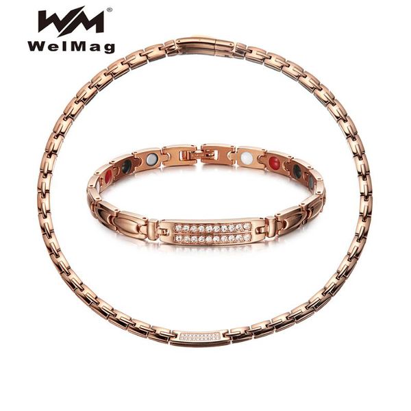

earrings & necklace welmag stainless steel magnetic therapy power bracelet with crystals jewelry set for women 2021, Silver