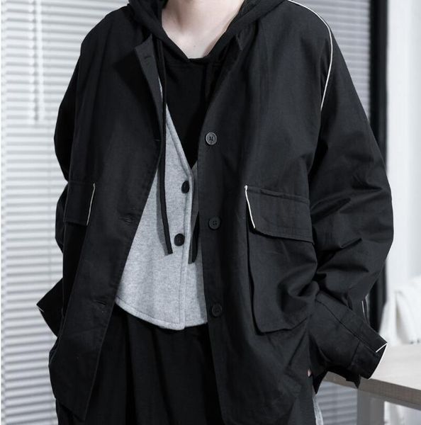 

/ spring men's fashion personalized customization large size white side contrast round neck short coat /s-6xl jackets, Black;brown