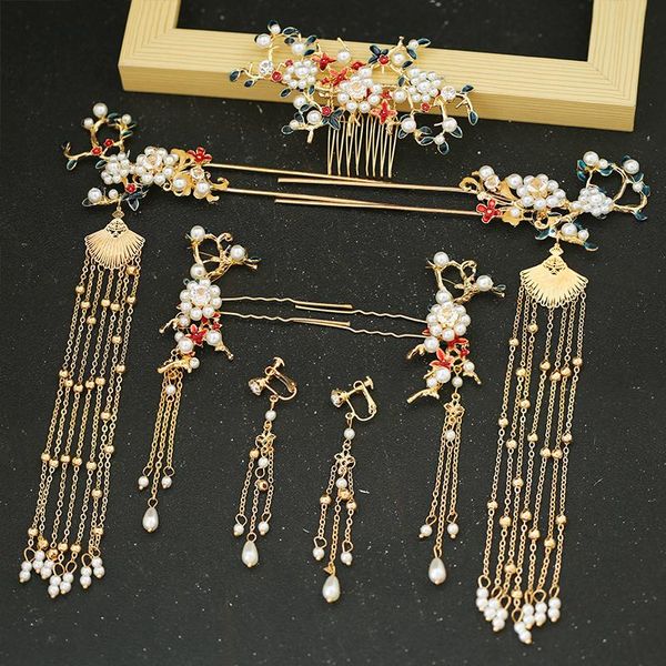 

party masks hanfu headdress full set tassel step shake kanzashi cosplay ancient style small flower hairpin super fairy hair crown ornament