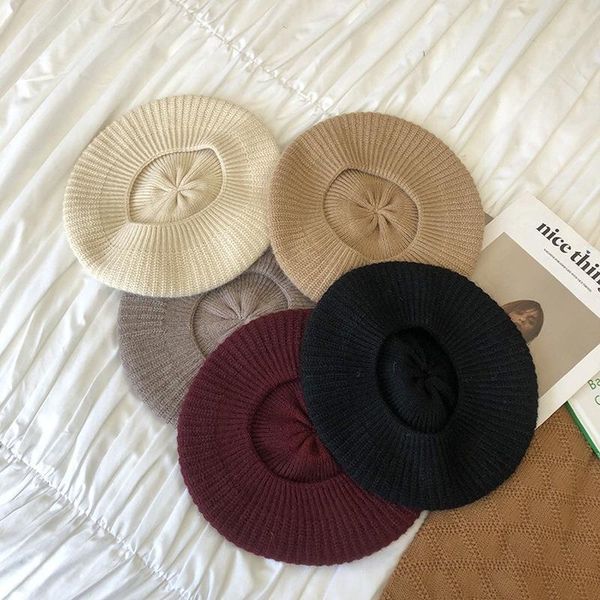 

berets soft waxy good texture ~ japanese thick cashmere knitted beret women's autumn and winter warmth literary pumpkin painter hat, Blue;gray