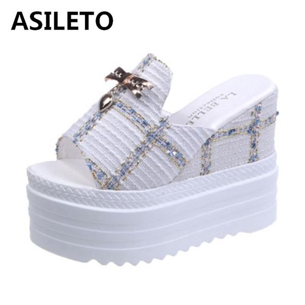 

sandals asileto women 2021 peep toe 12.5cm super heels platform wedges designer slides size 39 beach summer mujer f1094, Black