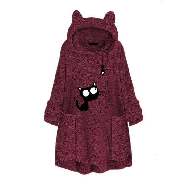 

2021 new winter fleece sweatshirt embroidery pocket women cat ear pullovers plus size lovely hoodie wke3, Black