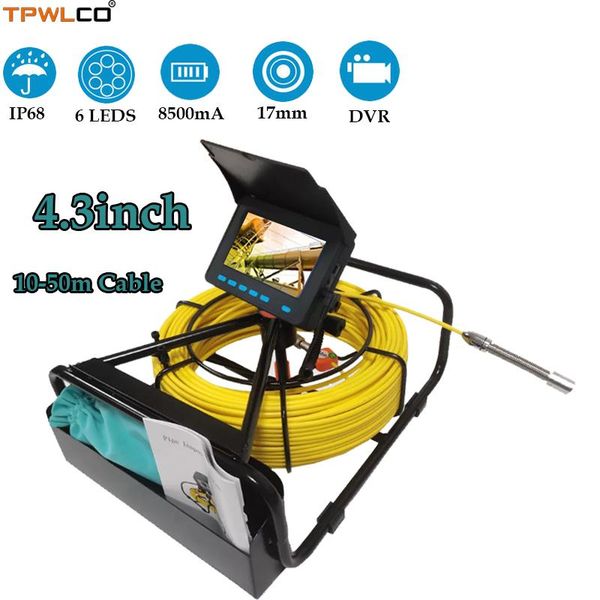

cameras 10-50m cable 17mm camera head 4.3" color monitor video pipe inspection surveillance system with dvr