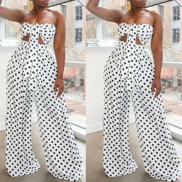 

2 piece outfits for women polka dot knot front strapless bandeau crop wide leg long pants summer beach jumpsuits, Gray