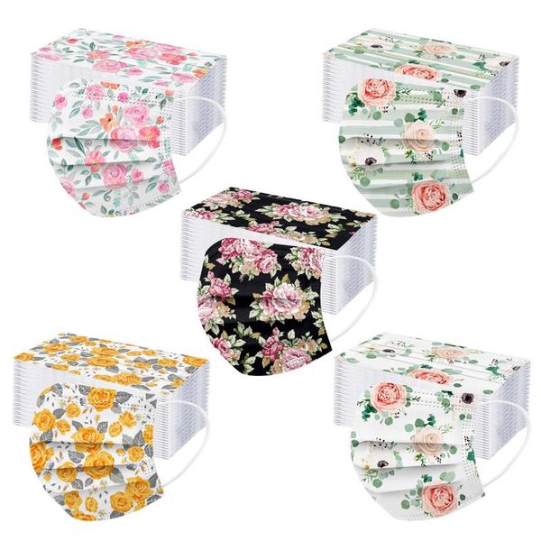 

50pc disposable face mask ladies elegant flower breathable facial mask 3 layers filter non-woven mascarillas halloween cosplay