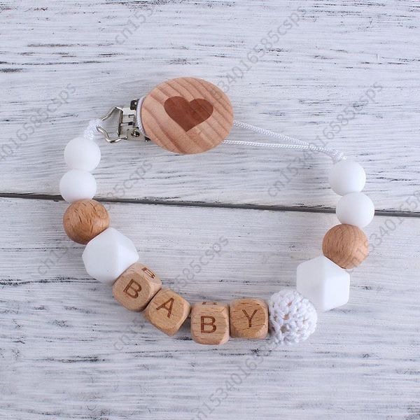 

pacifiers# personalized name custom baby pacifier clips beech beads handmade silicone chains toddler teether teething chain