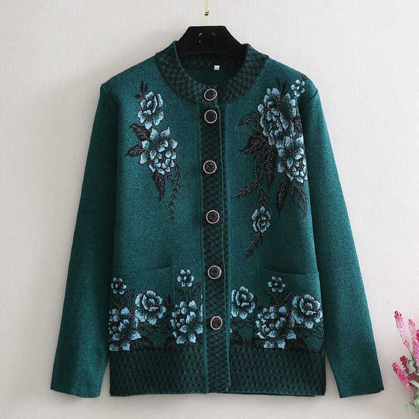 

women's knits & tees floral printed cardigan fashion autumn winter middle aged women long sleeve knitted sweater female cloth lcjh, White