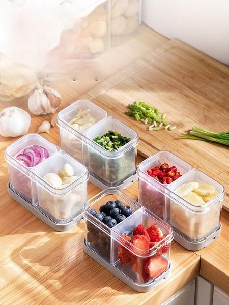 

storage bottles & jars double-compartment ingredient box kitchen onion and garlic fresh fruit container fridge drainer