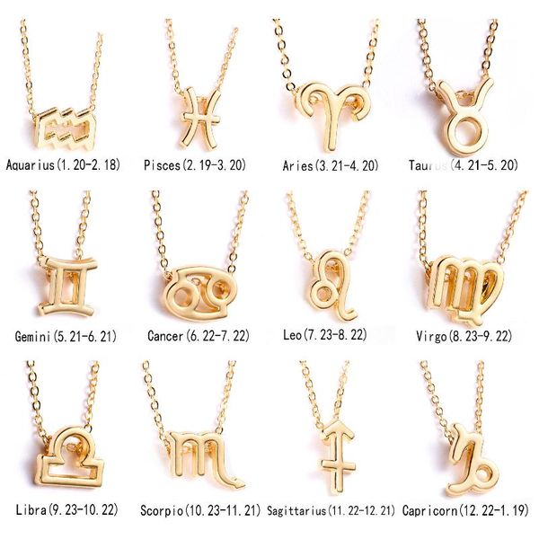 

pendant necklaces female elegant star zodiac sign 12 constellation charm gold chain choker for women jewelry cardboard, Silver