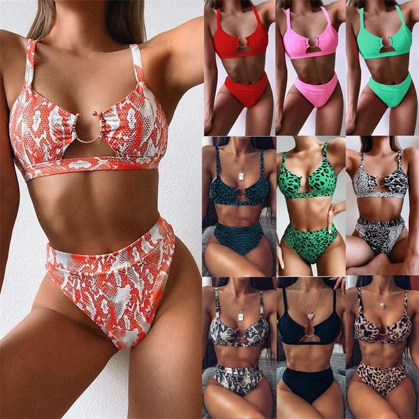 

women's swimwear leopard print buckle suit push-up bikini beach ladies brazilian 2021 split set mujer, White;black