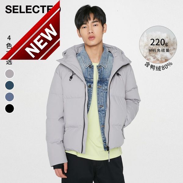 

selected pure color hooded down jacket for couple s|420412030, Black