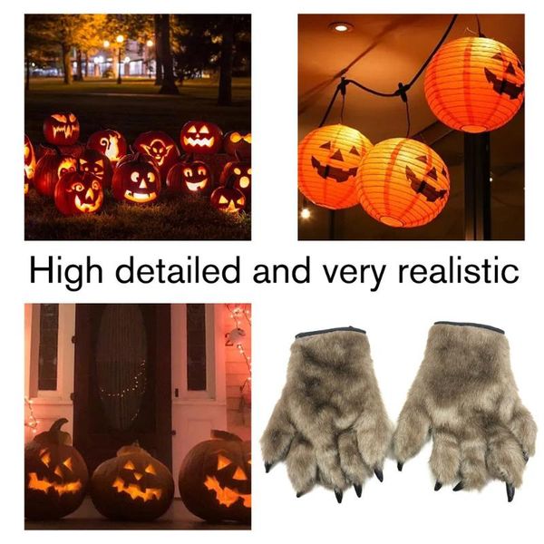 

party decoration halloween role play scary wolf werewolf claw gloves animal cosplay plush horrific costume accessory for carnival