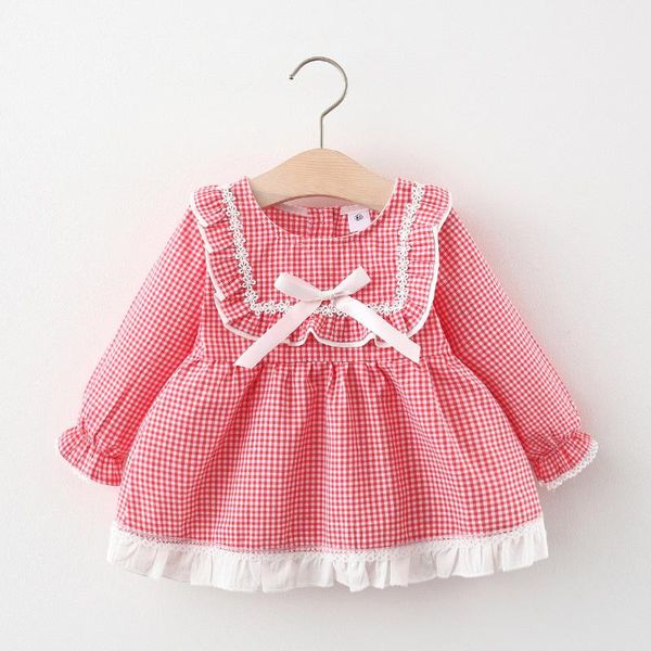 

2021spring baby girls bow plaid dress, Red;yellow