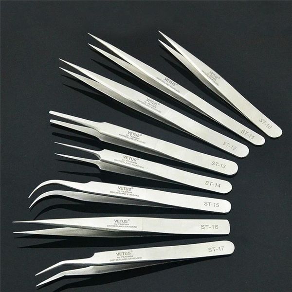 

eyebrow tools & stencils stainless steel industrial anti-static jewelry tweezers pick-up tool set watchmaker repair high quality