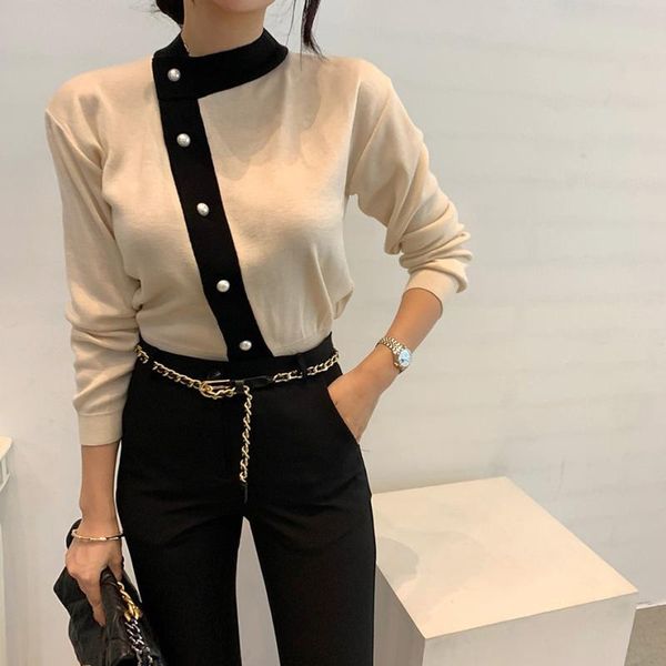 

women's knits & tees yizzhoy 2021 autumn winter vintage sweaters fashionable elegant lady pearl buttons short cardigans sweater, White