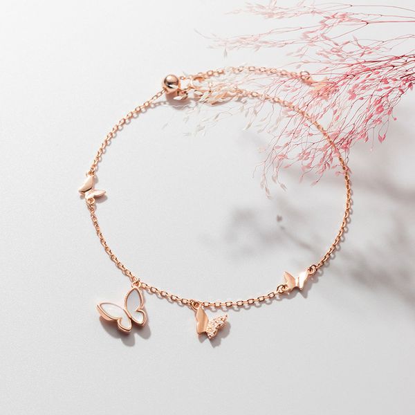 

mloveacc shell butterfly charms bracelets on hand girls rose gold gifts women fine jewelry sterling silver 925 chain female, Black