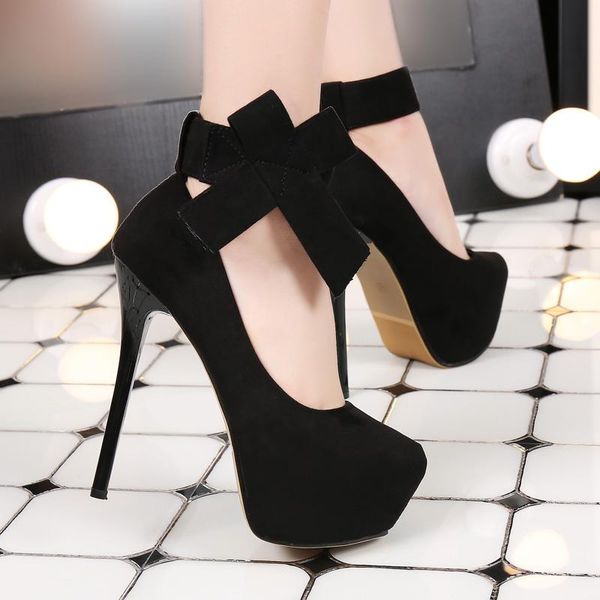 

dress shoes 2021 spring and summer style bow shallow slip non-slip stiletto heels nightclub waterproof suede, Black