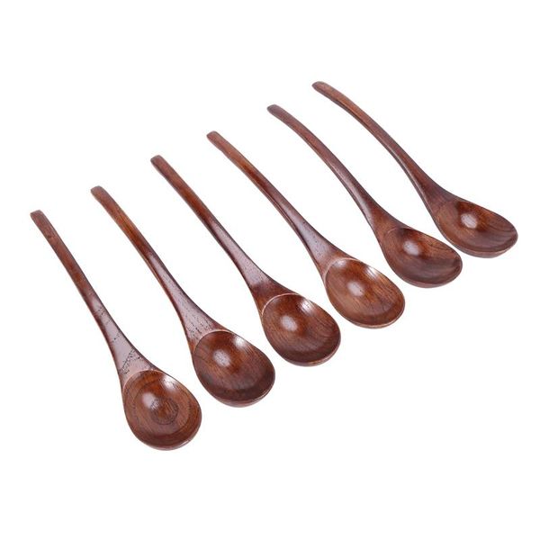 

spoons wooden soup spoons, 6 pieces 7.84 inches japanese ramen round nanmu wood long handle kids rice dessert dark brown