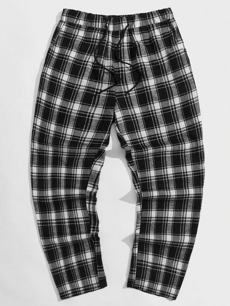 

romwe guys plaid drawstring pants x2qw#, Black