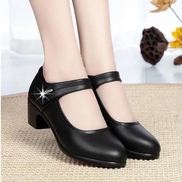 

dress shoes cresfimix female classic round toe black pu leather pumps women casual sweet office autumn heel a6661y