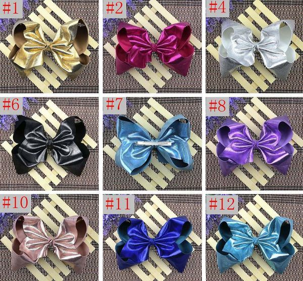 

jojo 8inch width 7.5cm girls leather bowknot clip princess christmas party performance headdress girl hair ornaments selling in stock, Slivery;white
