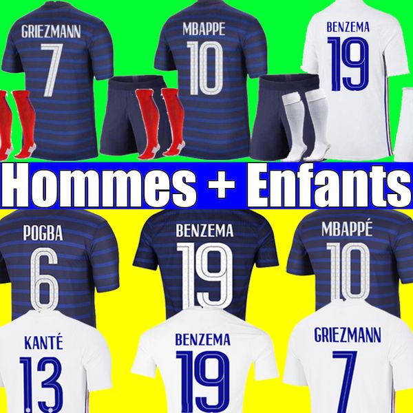 

Maillots de football 2021 THAILAND QUALITY BENZEMA 20 21 soccer jersey MBAPPE GRIEZMANN POGBA maillot foot VARANE COMAN PAVARD kit top shirt hommes enfants MEN + kids, Away kids +socks