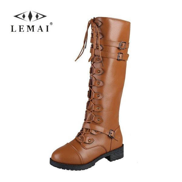 

boots round toe punk retro women's riding solid color side zipper winter shoes kitten heel knee-high for women size 35-43, Black