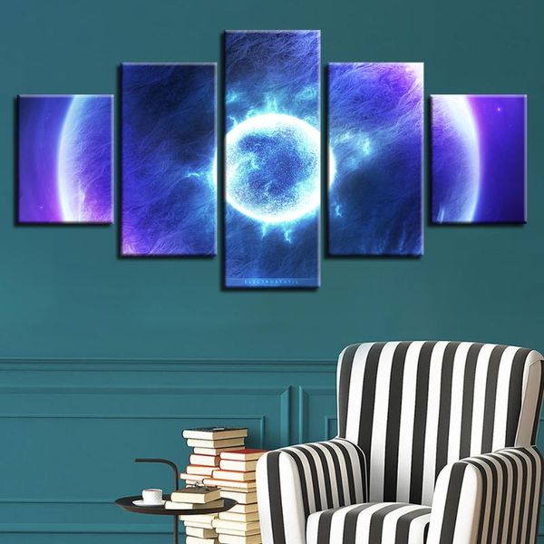 

artworks hd abstract pictures printing 5 pieces universe blue planets posters modular canvas painting art decor living room wall