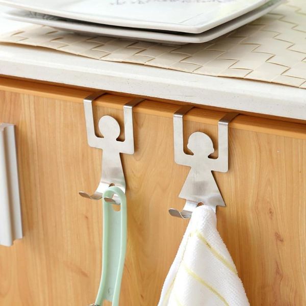 

hooks & rails 2pcs cartoon back door stainless steel traceless nail cabinet storage hook self adhesive kitchen wall
