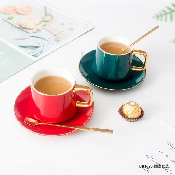 

mugs nordic gold glazed coffee cup european style set afternoon tea ceramic and saucer