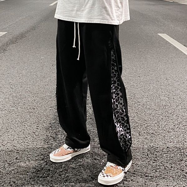 

2021 new high street side sweatpants of men with black straight cord casual hip hop oversize track ef65