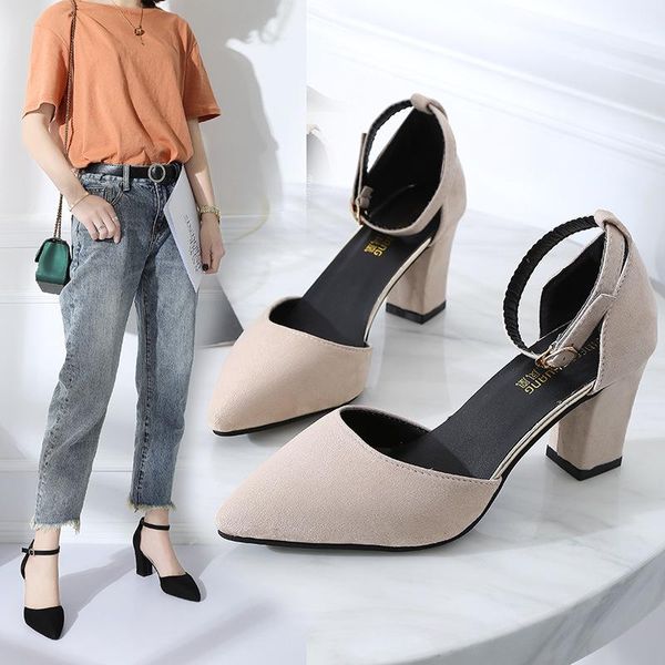 

dress shoes korean version wild thick with pointed single fashion comfortable high heels trend wedding mujer, Black