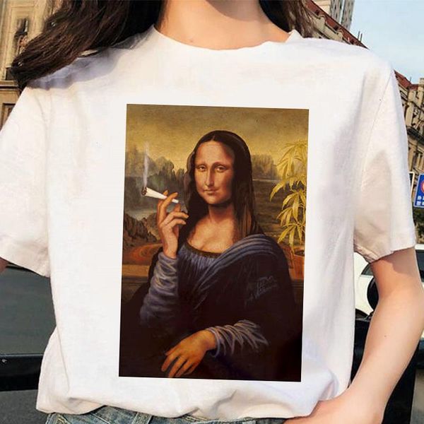 

harajuku aesthetic fashion tshirt mona lisa spoof print female t-shirt summer short sleeve leisure white women t-shirt