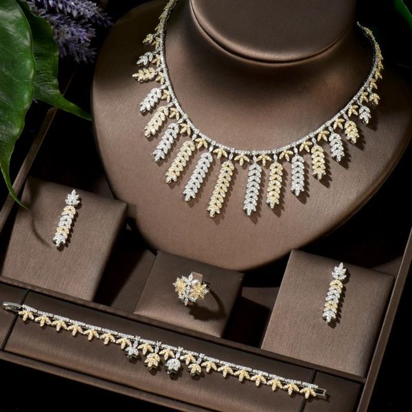 

earrings & necklace hibride long tassel pednant cubic zircon pendant women jewelry set for bridal party accessories gifts n-1504, Silver