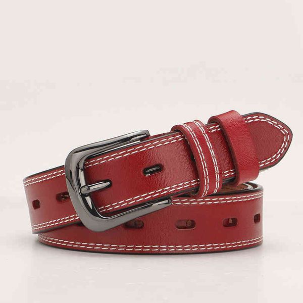 

waistbands belts women's leather belt yellow needle buckle real versatile thin women's dress, Black;brown