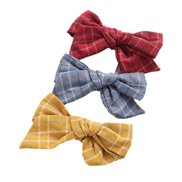 

girls hair accessories hairclips bb clip barrettes clips handmade cotton linen big plaid bow children's ornaments d3186, Slivery;white