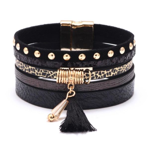 

charm bracelets vintage multi-layer leather for women wrap rivet and tassel friendship antique bangle pulseira 2021, Golden;silver