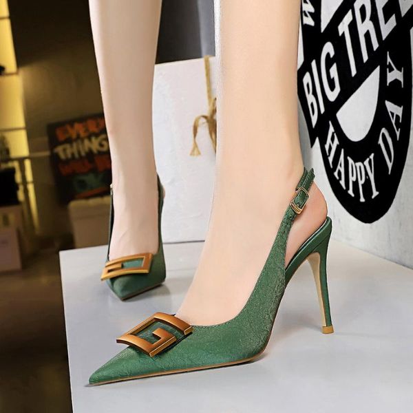

dress shoes plus size 43 women 9.5cm high heels slingback sandals lady buckle leather stripper sandles luxury designer for, Black