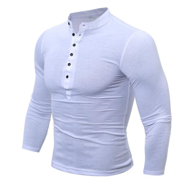 

men's t-shirts 2021 autumn men buttons entrance guard long sleeve t-shirt fashion male white color spring casual clothings brand tees, White;black