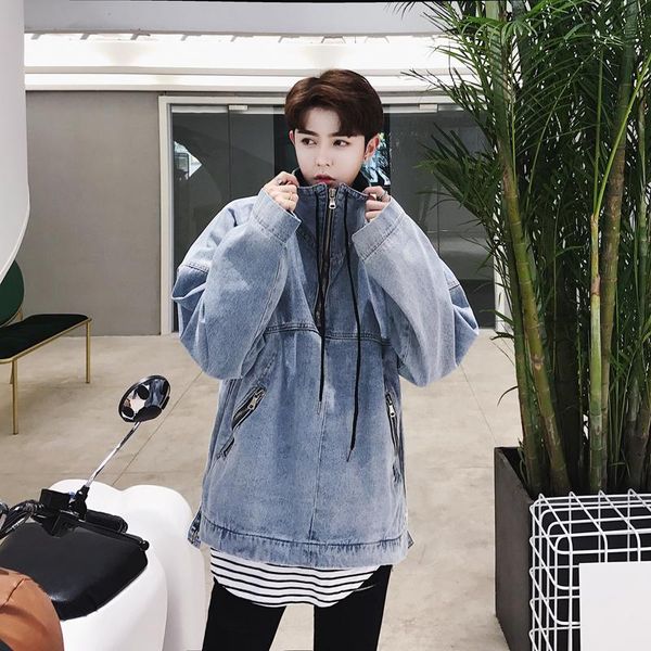 

men's jackets 2021 autumn fashion personality in the back embroidered novelty oversize wide denim coat water wash outerwear costumes, Black;brown