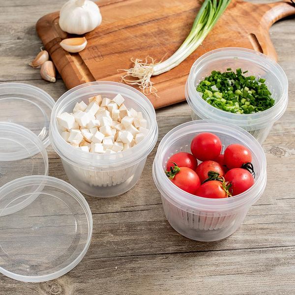 

storage bottles & jars 500ml food container kitchen refrigerator fruit ginger garlic double layer drain box keep fresh sealed