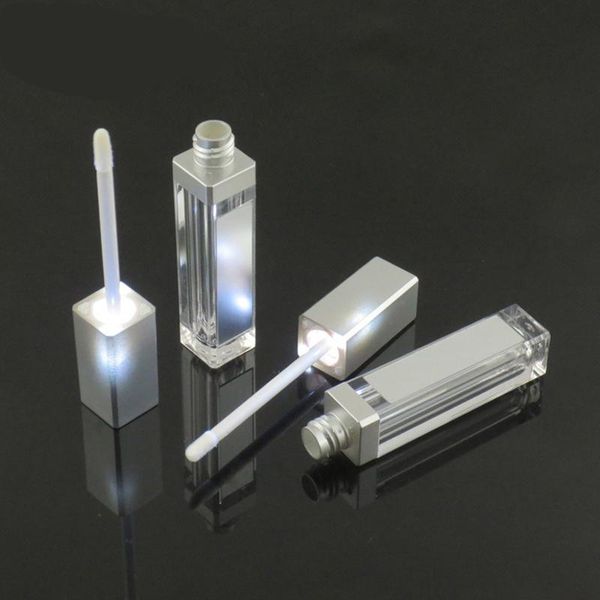 

5/20/50/100pcs 8ml led light square gloss tube with silver/ black lid, empty square cosmetic containers with mirror, diy tool