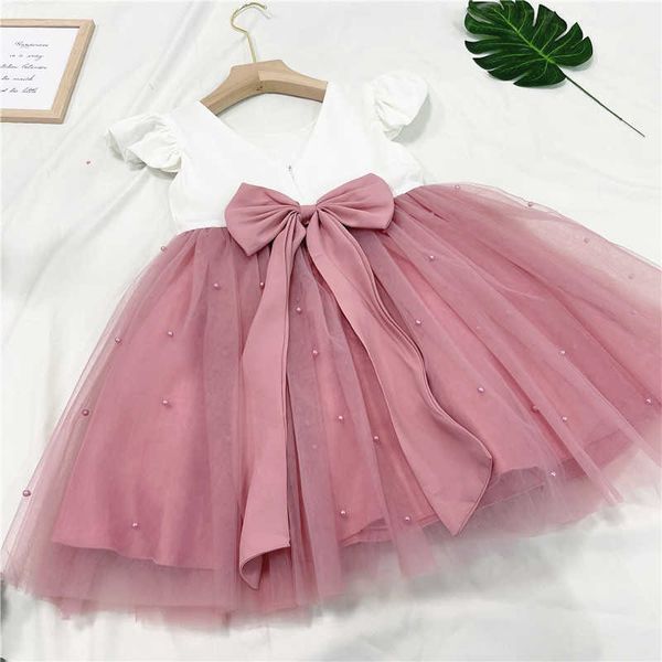 Menina bebê vestido verão pérola lantejoulas vestidos elegante festa infantil roupas crianças vestidos para meninas casamento vestidos de dama de honra q0716