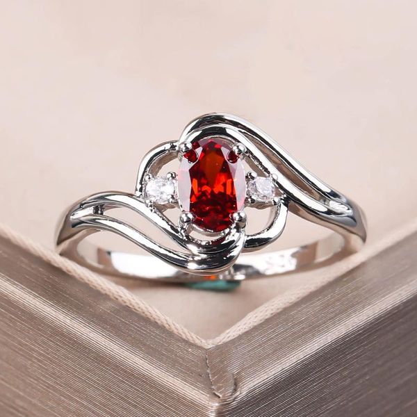 

wedding rings exquisite red oval stone silver color ring for women rhinestone cut zircon bright engagement female fashion jewelry, Slivery;golden