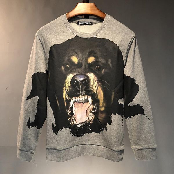 

men women autumn and winter european and american fashion brand big dog head print gray sweater coat head loose cotton plus velvet, Black