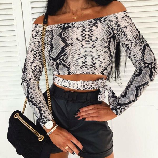 

fashion womens leopard snakeskin off shoulder blouse lady batwing long sleeve loose shirt party elegant clothes, White