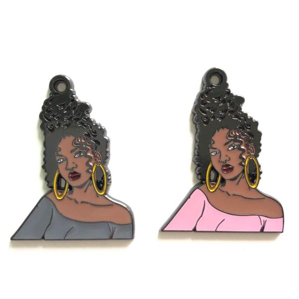 

charms 5pcs afro black girl enamel charm for women bangles handmade jewelry bracelet necklace keychain pendants wholesale lots, Bronze;silver